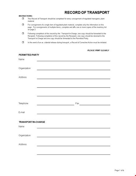 shipment transport template