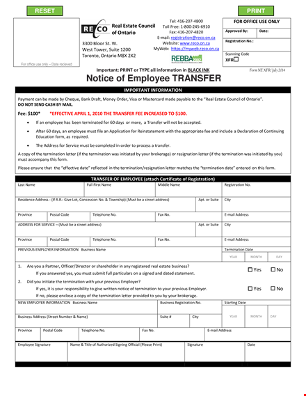 transfer of business letter to employees template