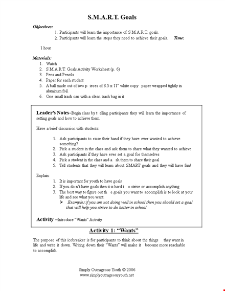 smart goals template for students: track their activities template