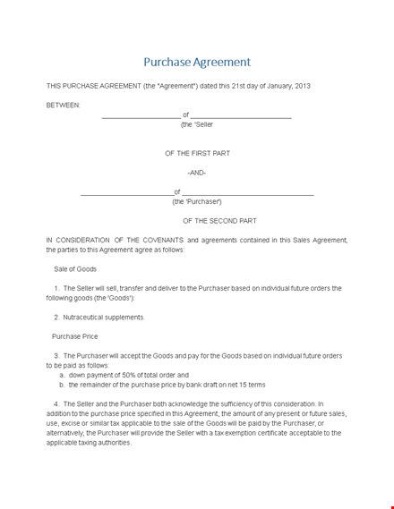 customizable purchase agreement template for buyers and sellers template
