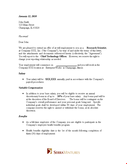 job offer appointment letter example template