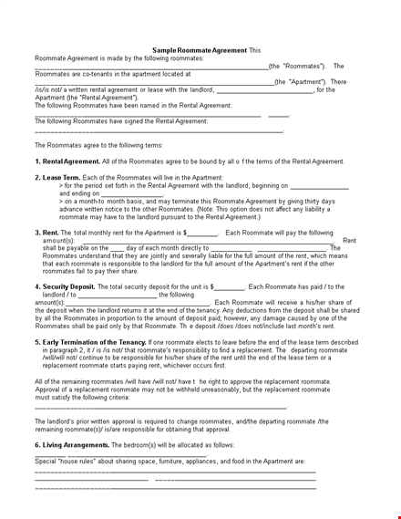 roommate lease contract template - create an agreement with your roommates template