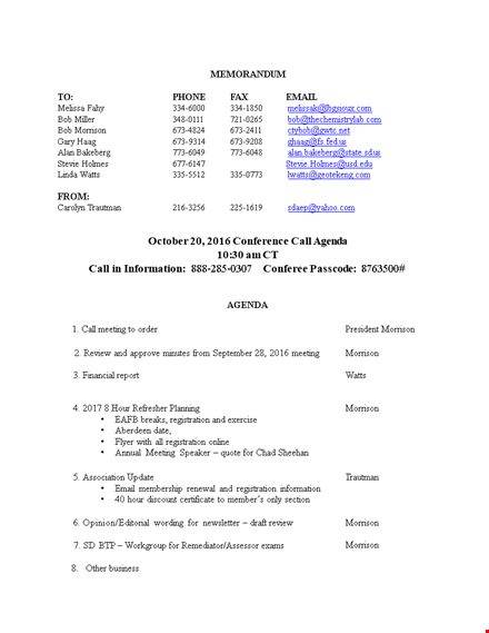 conference call agenda format template