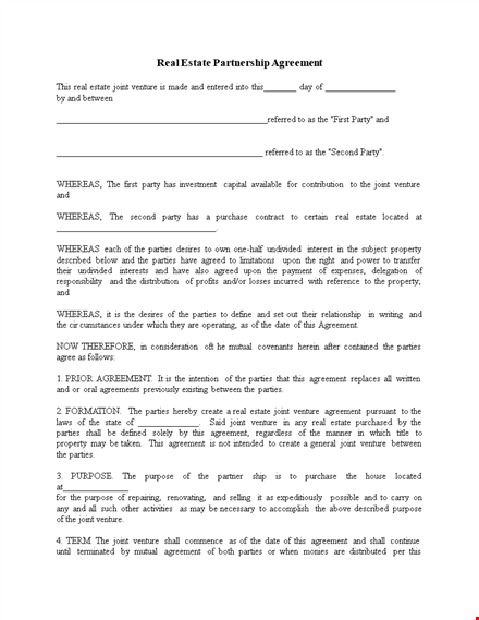 real estate general partnership agreement template