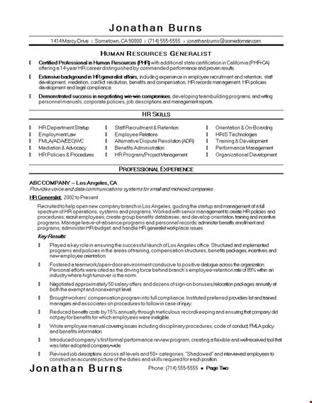 sample resume hr generalist template template