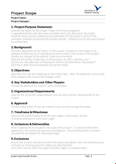 project scope example - how to describe and provide a project scope document template