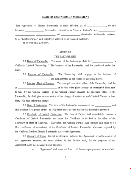 limited partnership operating agreement template