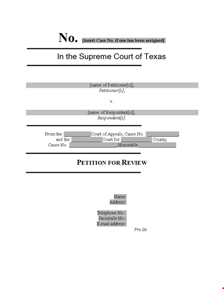 editable petition template for petitioner & counsel | address & telephone included template