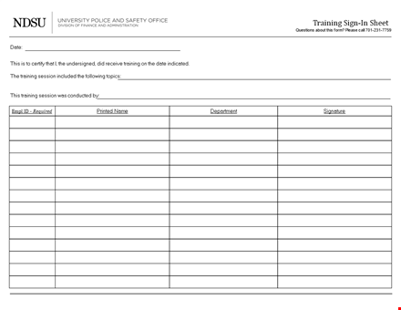 generic training sign in sheet template