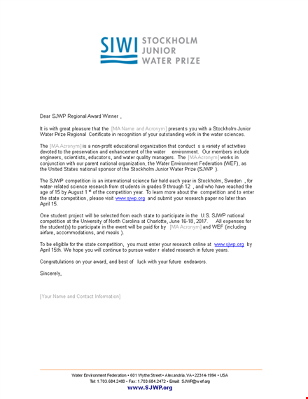send a winning congratulations letter for water competition template