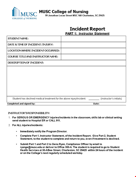 nursing incident report sample template