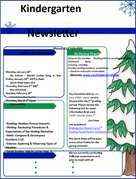 january kinder newsletter - child practice tips & activities template
