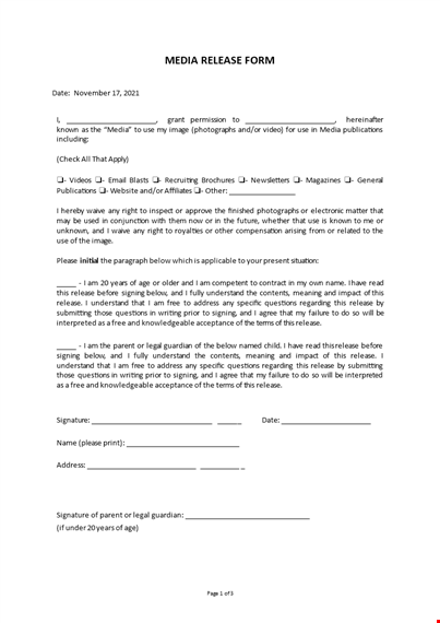 media release form template
