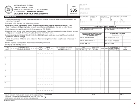 dealers monthly sales report template