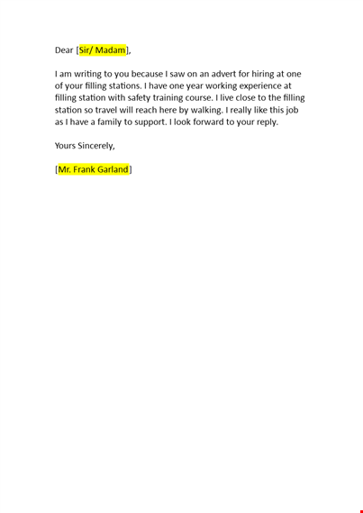 application for job at filling station template