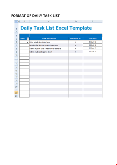daily task list template template