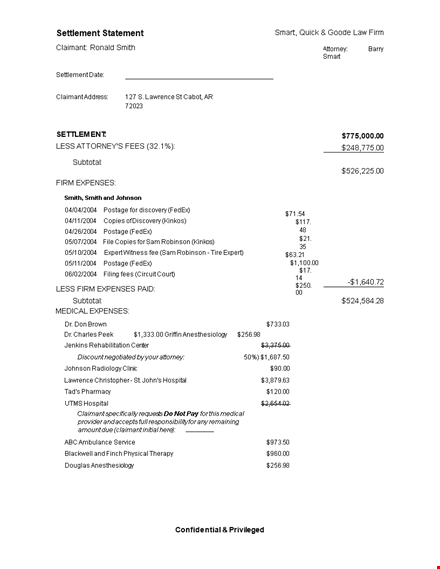 legal settlement statement example template