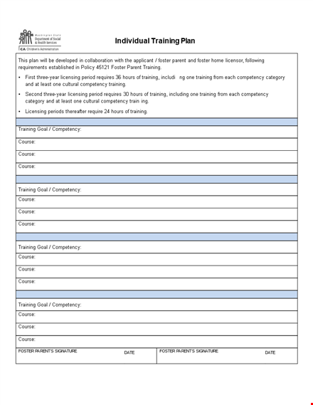 create a winning individual training plan to foster competency | training course for parents template