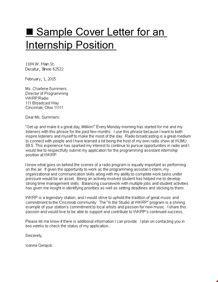 job internship template