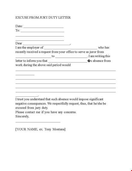 jury duty excuse letter template - request a jury duty excuse letter template