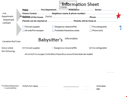 printable babysitter information sheet template