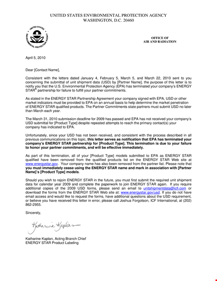 energy partnership termination letter format template