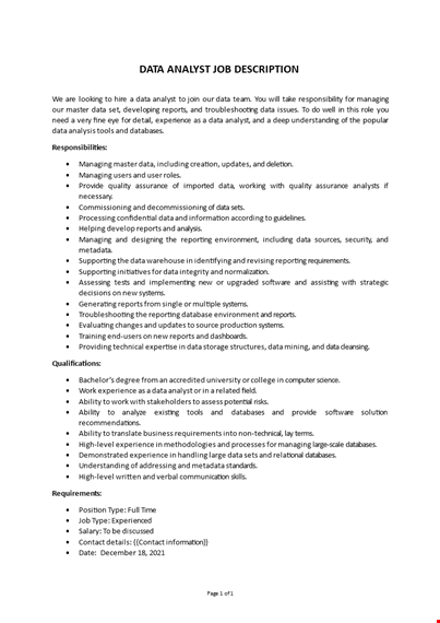 data analyst job description sample template