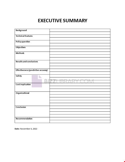 executive summary form template