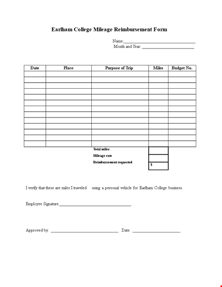 college mileage reimbursement form | submit claims for miles traveled | earlham template