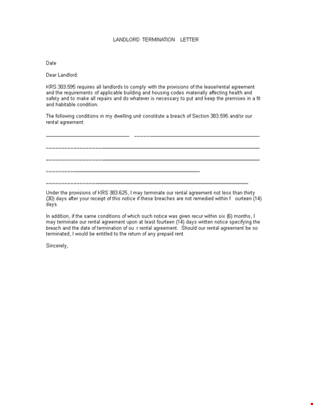 sample landlord termination letter template