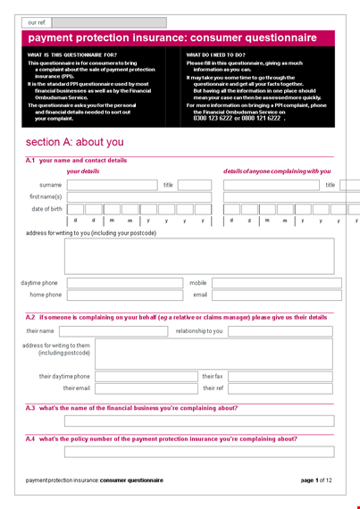 consumer questionnaire template template
