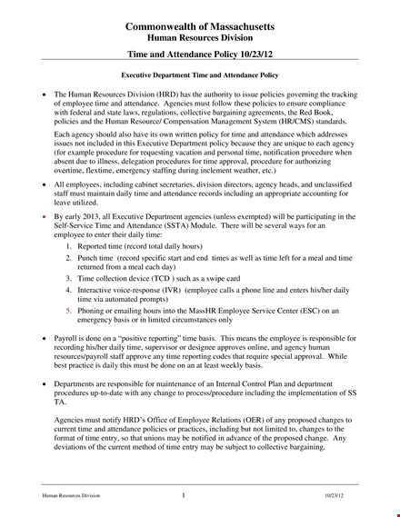 time attendance policy template