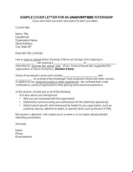 sample cover letter format for internship template