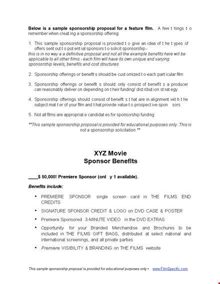 film sponsorship proposal: unlocking the benefits of partnering with a sponsor for films template