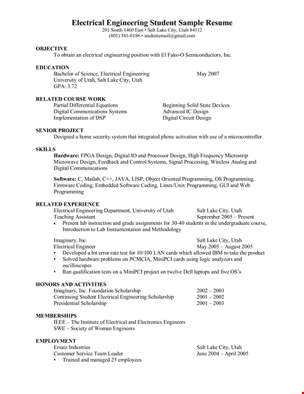 electrical engineer fresher resume template