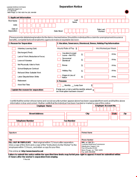 job separation notice template for worker in louisiana | state-specific separation guidelines template