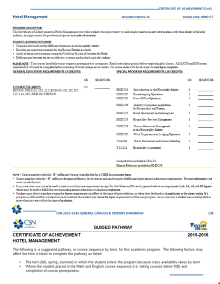 hotel management training certificate template