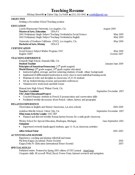 sample resume for teacher in word format template