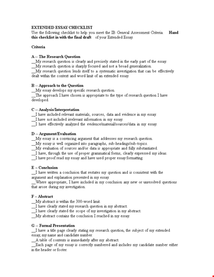 extended essay checklist template