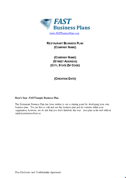 restaurant business plan template pdf template