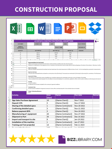 construction proposal assumptions template