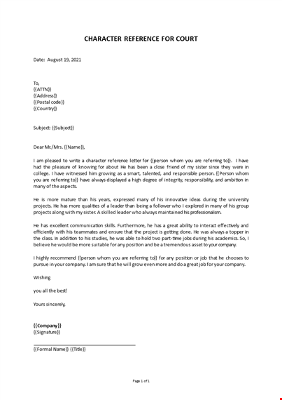 character letter for court template