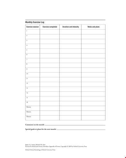 monthly exercise log template