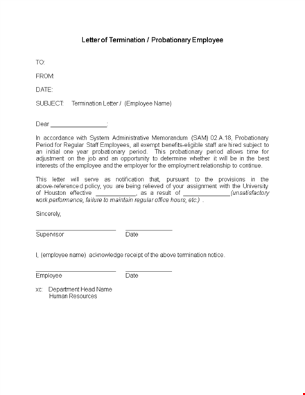 notice of termination of probationary employee template