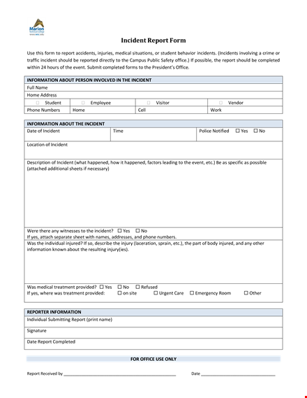 create a comprehensive and accurate medical office incident report template