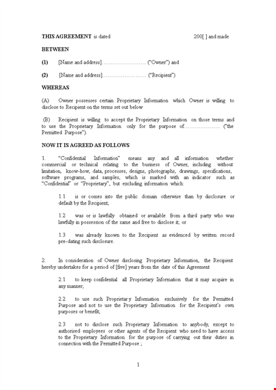 standard model non disclosure agreement form doc template