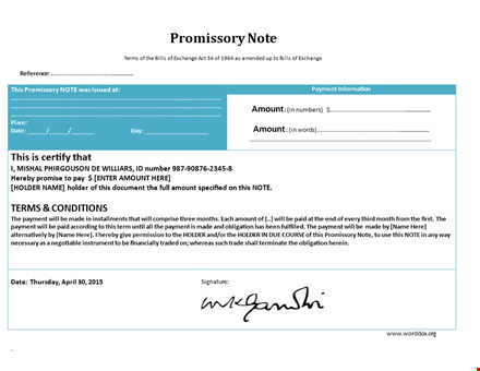 get paid on time with our promissory note template - secure your payments, amount & holder template