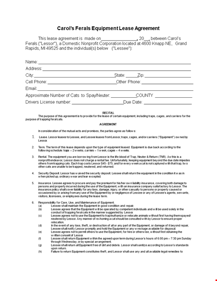 equipment lease agreement - lease equipment from lessor: lessee shall abide by terms of agreement template