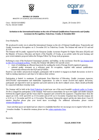 formal invitation letter sample for seminar in croatia - december | quality seminar assurance template
