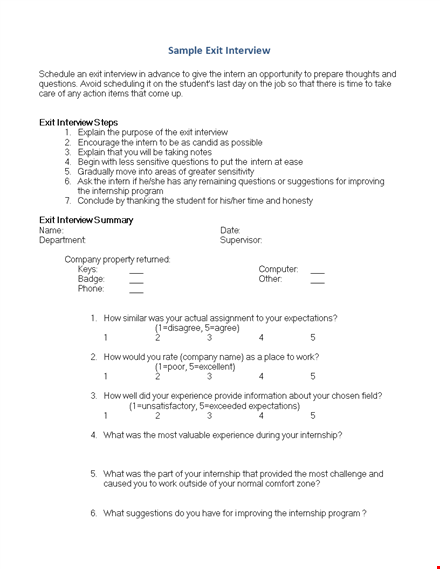 exit interview template for internship: interview guide and expectations template